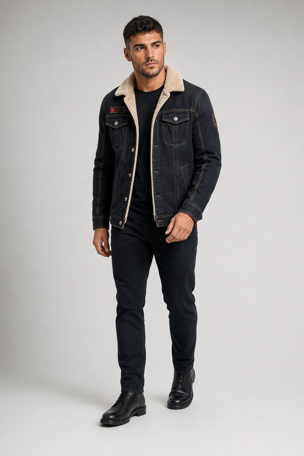Black Denim Winter Jacket for Men Default