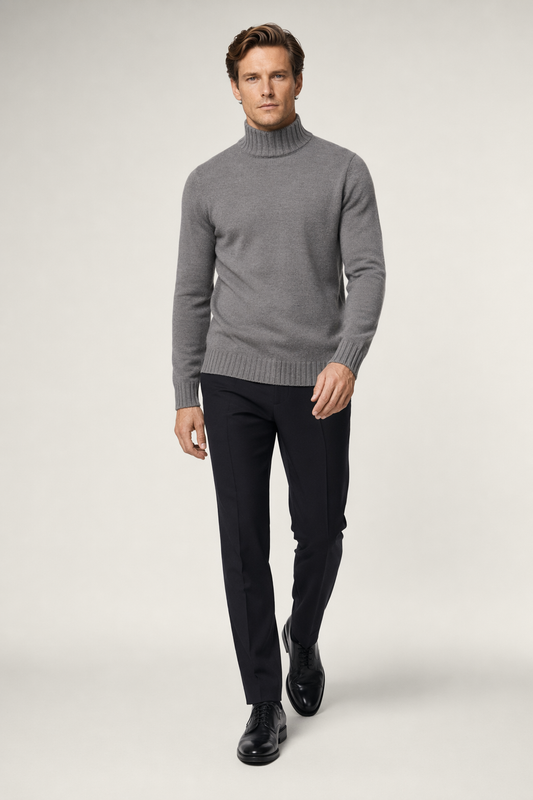 Ribbed Turtleneck Sweater for Men Gray