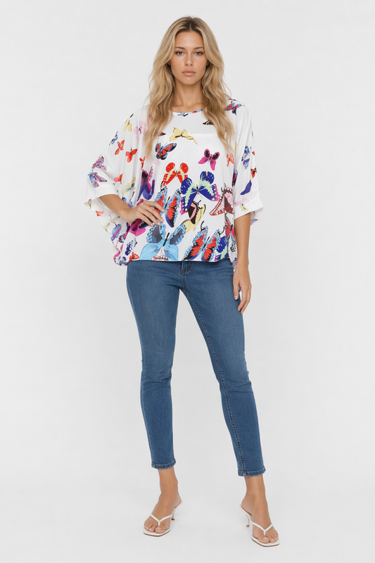 Loose-Fitting Women's Top with Butterfly Design Default