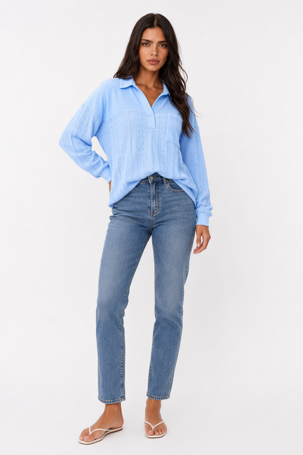 Relaxed Fit Long Sleeve Women's Blouse Blue