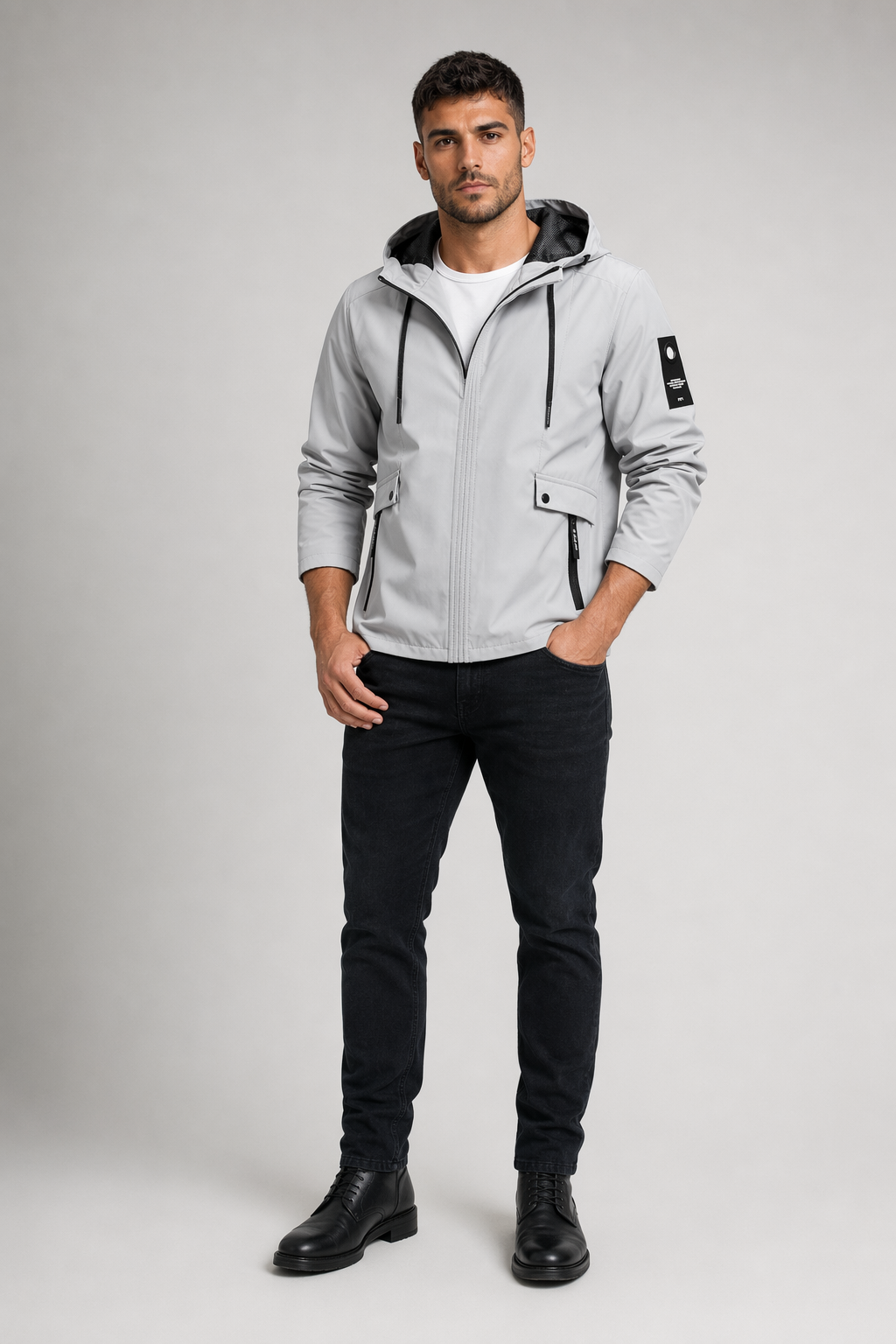 Zippered Street Style Hooded Jacket for Men Gray