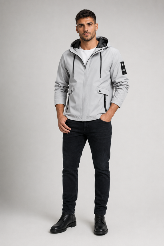 Zippered Street Style Hooded Jacket for Men Gray