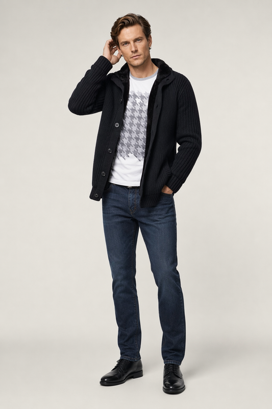 Ultra Cozy Men's Faux Fur Inner Cardigan for Cold Winter Days Black