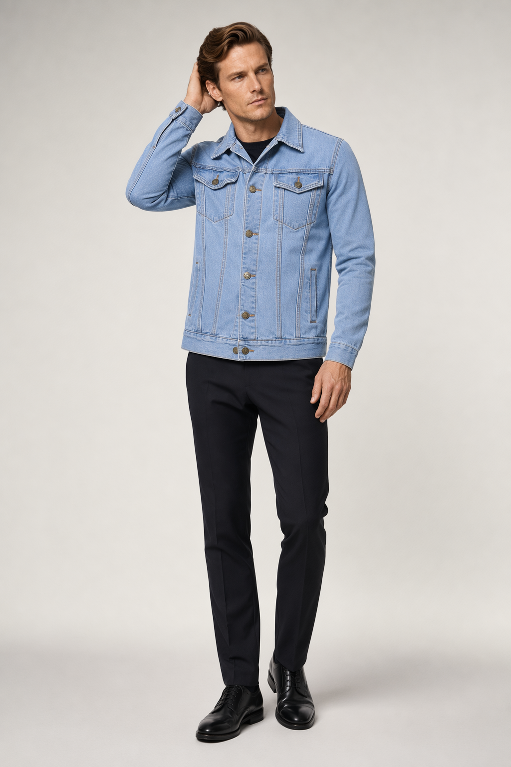 Denim Streetwear Jacket for Men Light Blue