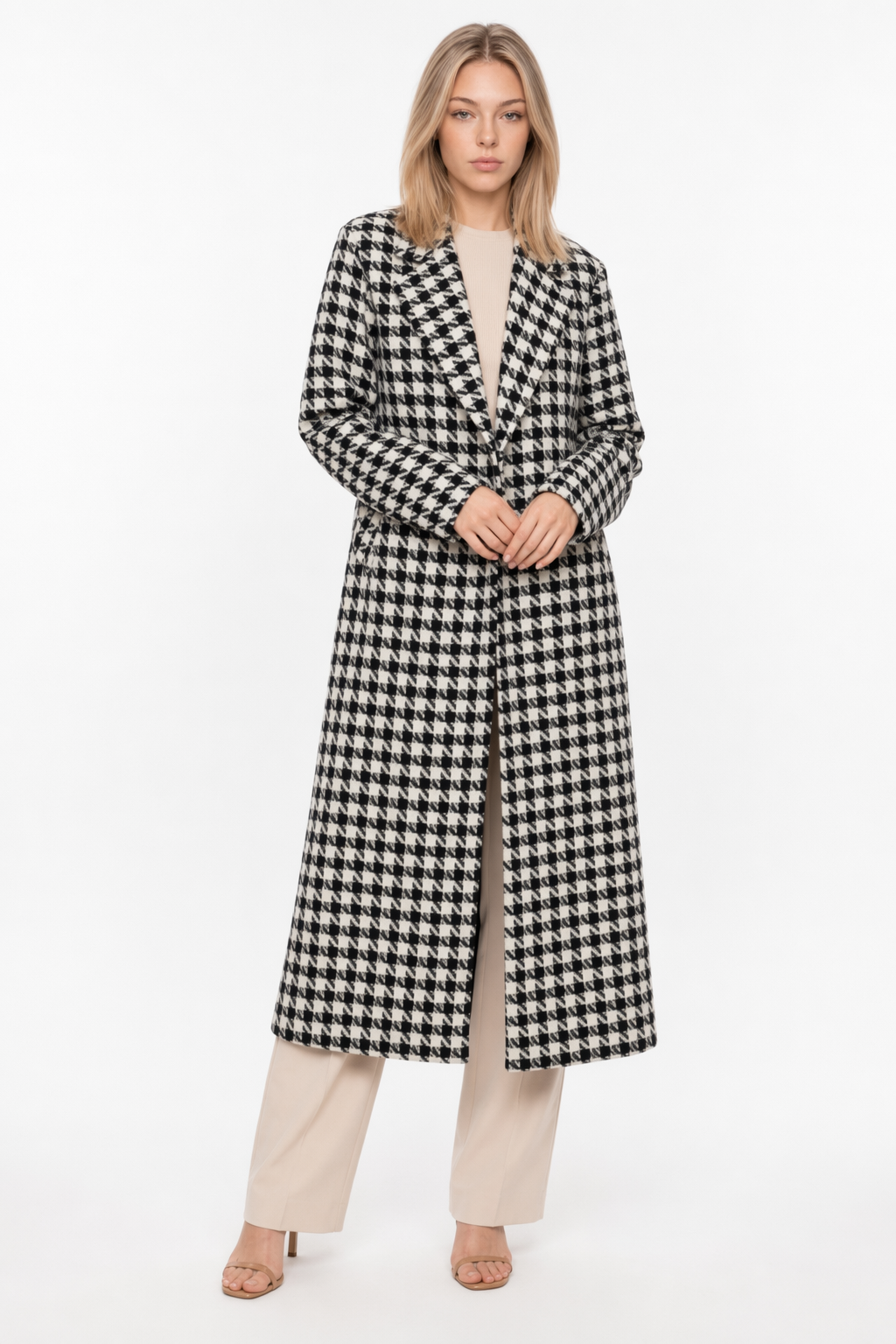 Long Coat for Women with Houndstooth Design Default