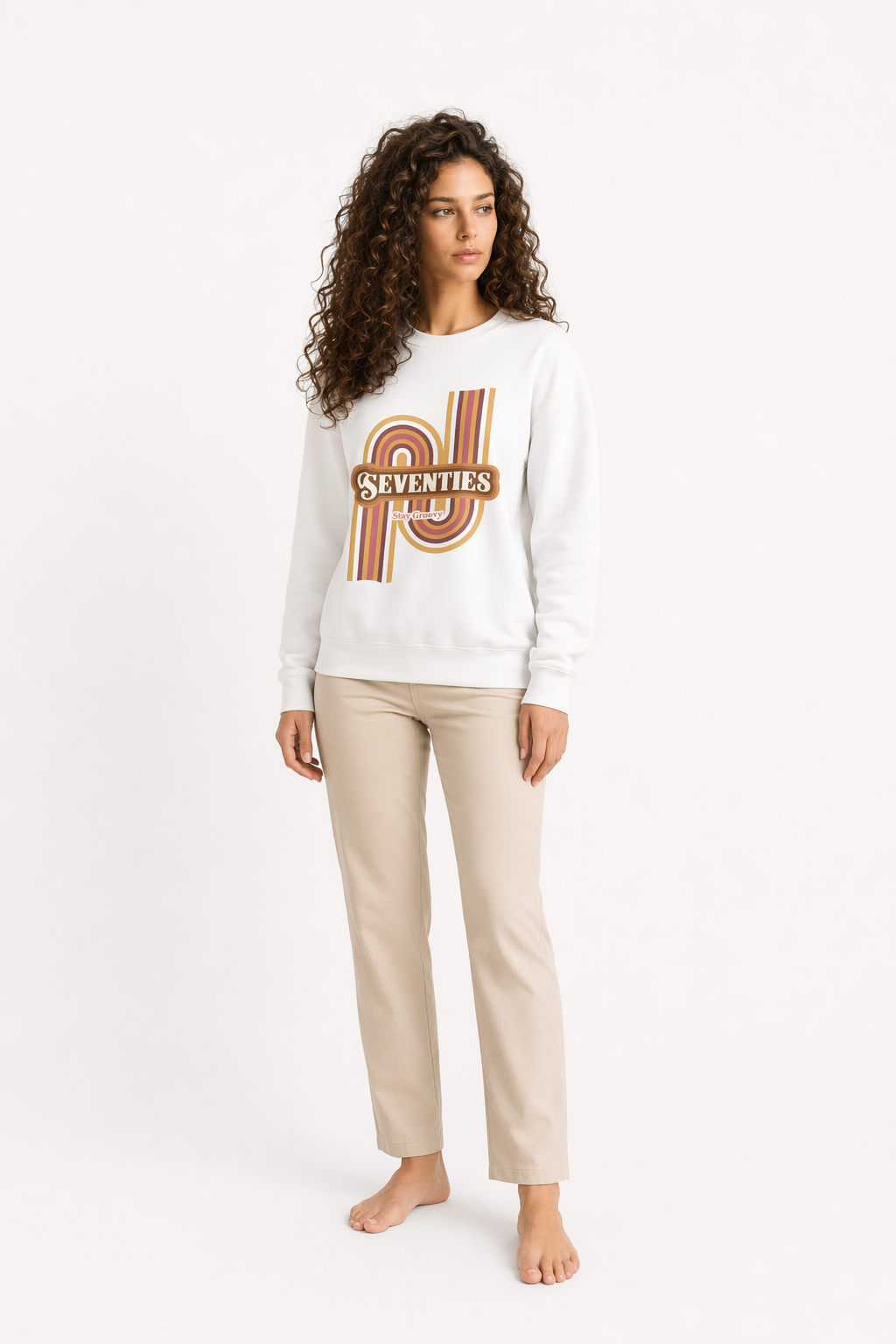 Retro 1970's Women's Crewneck Sweatshirt White