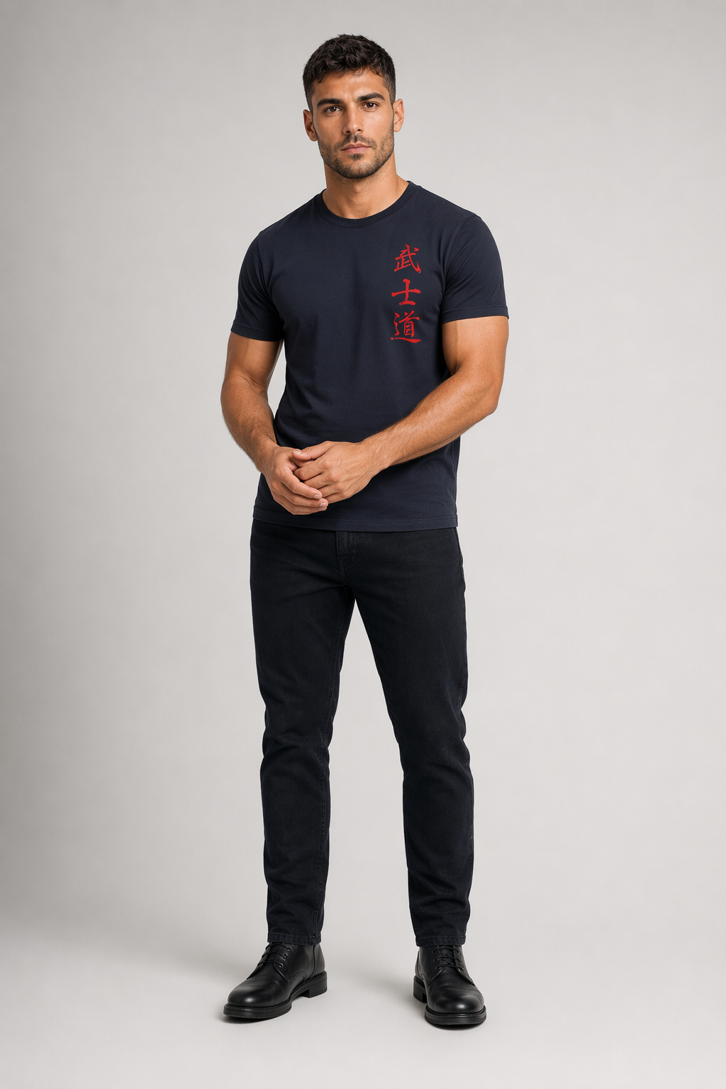 Samurai-Inspired Short Sleeve Tee for Men Navy