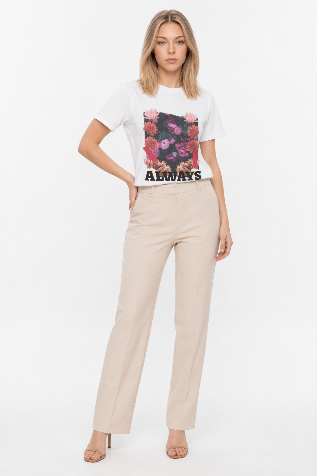 Short Sleeve Jersey Tee with a Floral Grunge Twist White