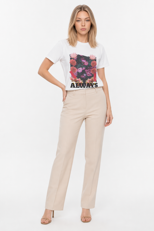 Short Sleeve Jersey Tee with a Floral Grunge Twist White