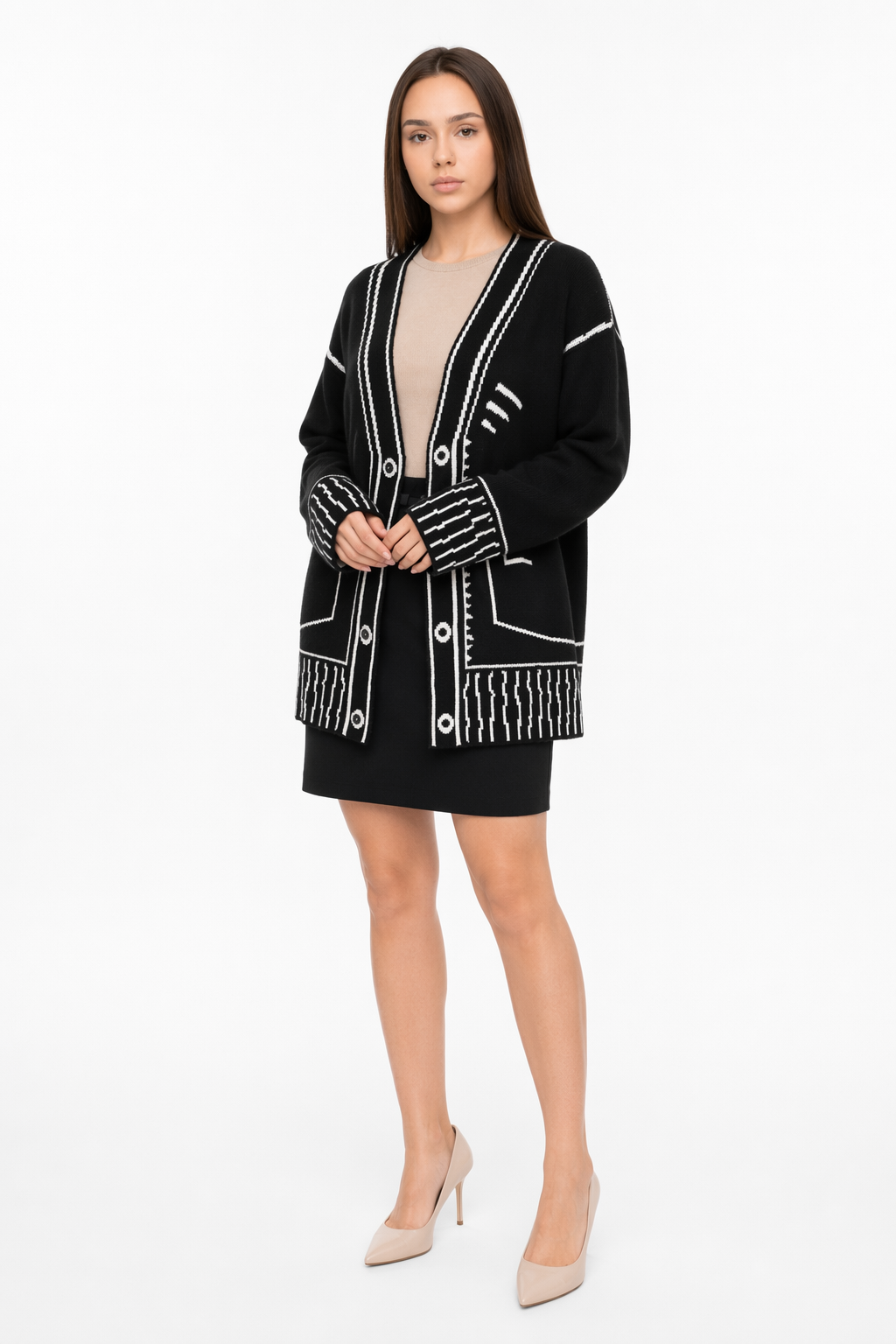 Batwing Cardigan for Women with Exquisite Print Black
