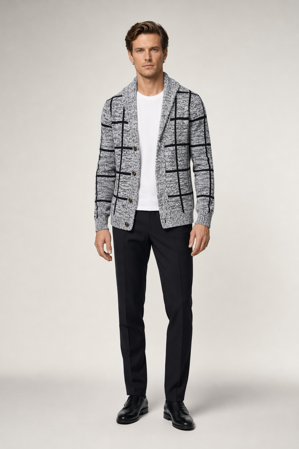 Gray Men's Cardigan with a Shawl Neckline Default