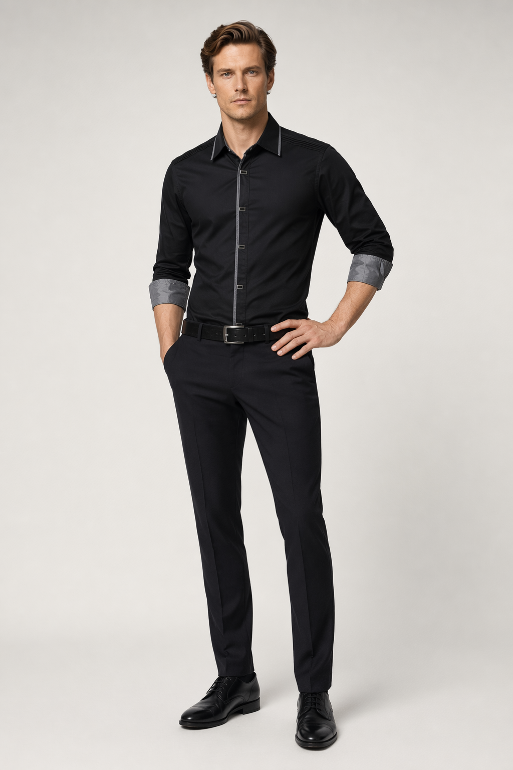 Black Men's Shirt with Shoulder Layering Details Default