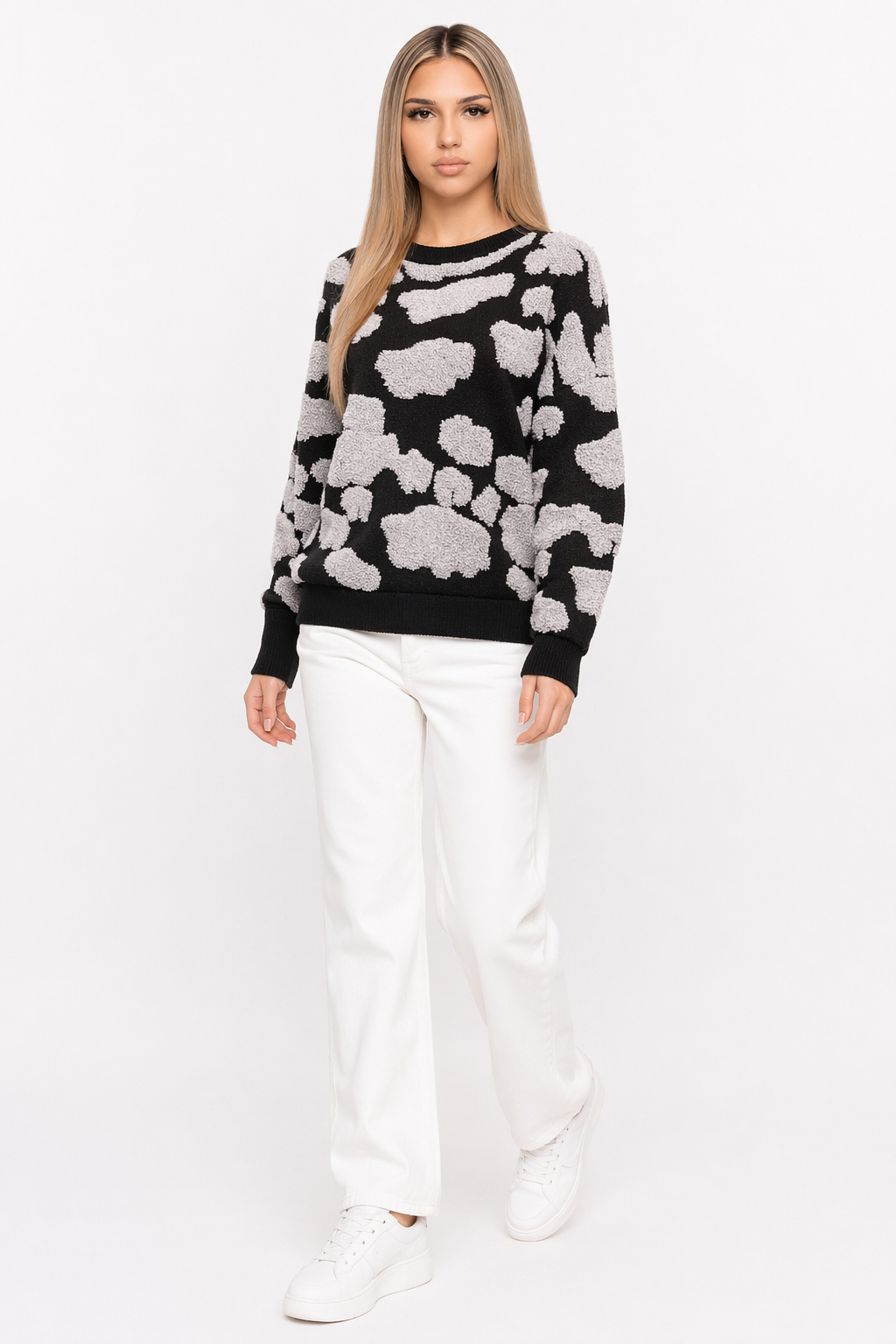 Two-Toned Round Sweater for Women Black