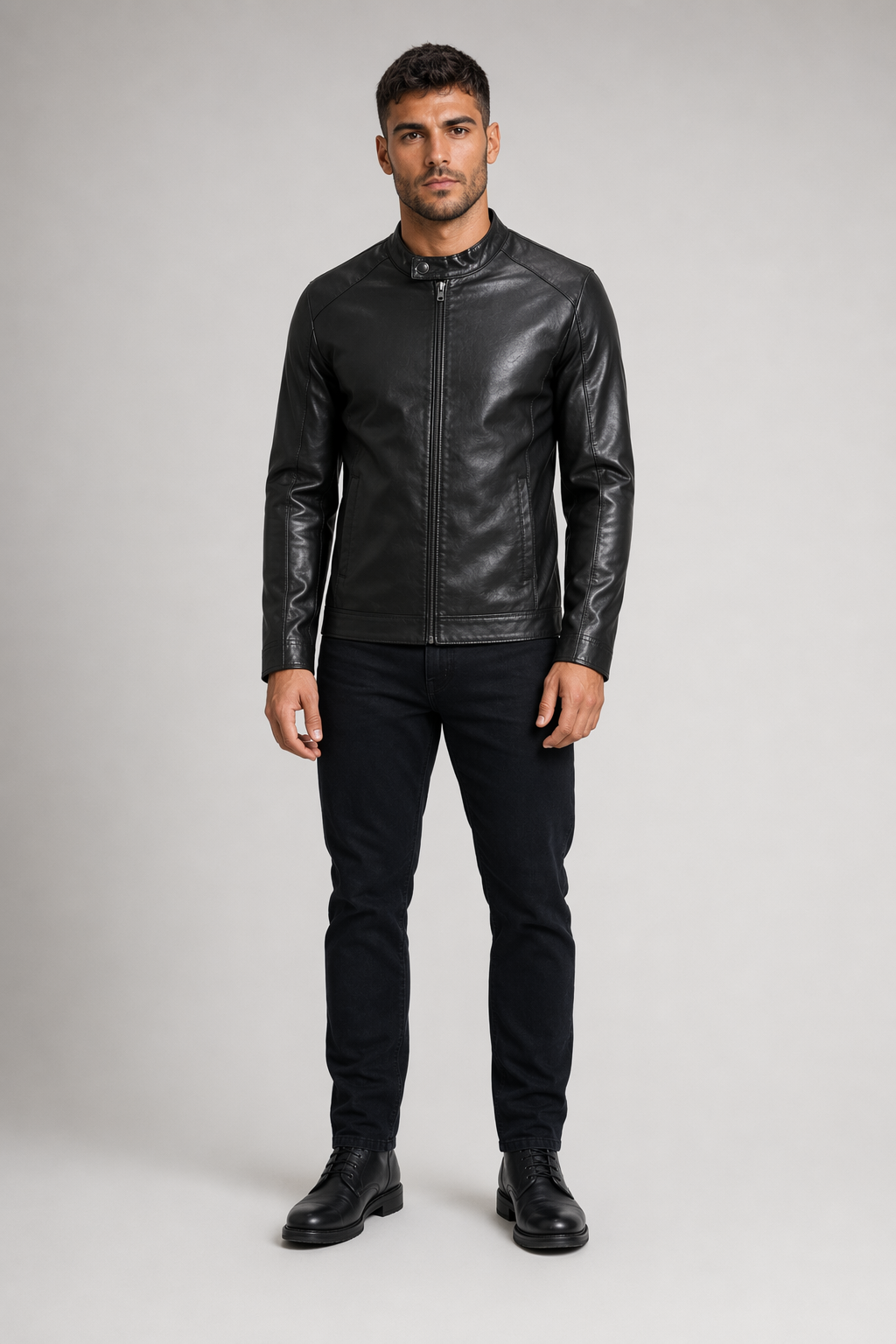 Men's Faux Leather Motorcycle Jacket Default