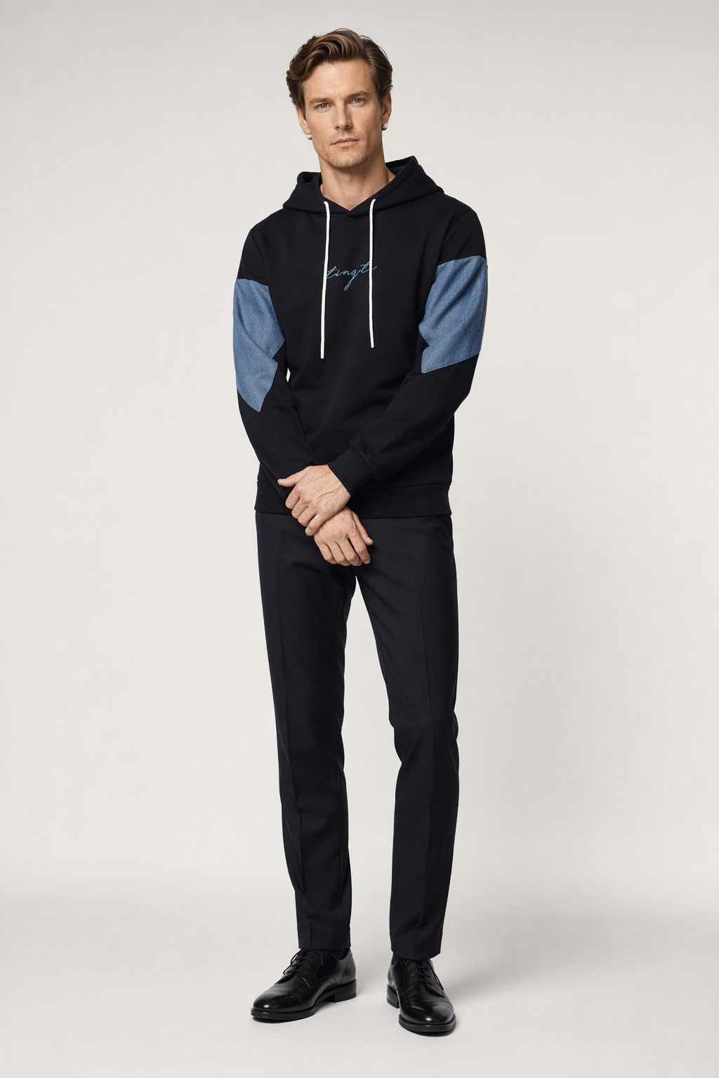 Two Tone Pocketed Hoodie for Men Black