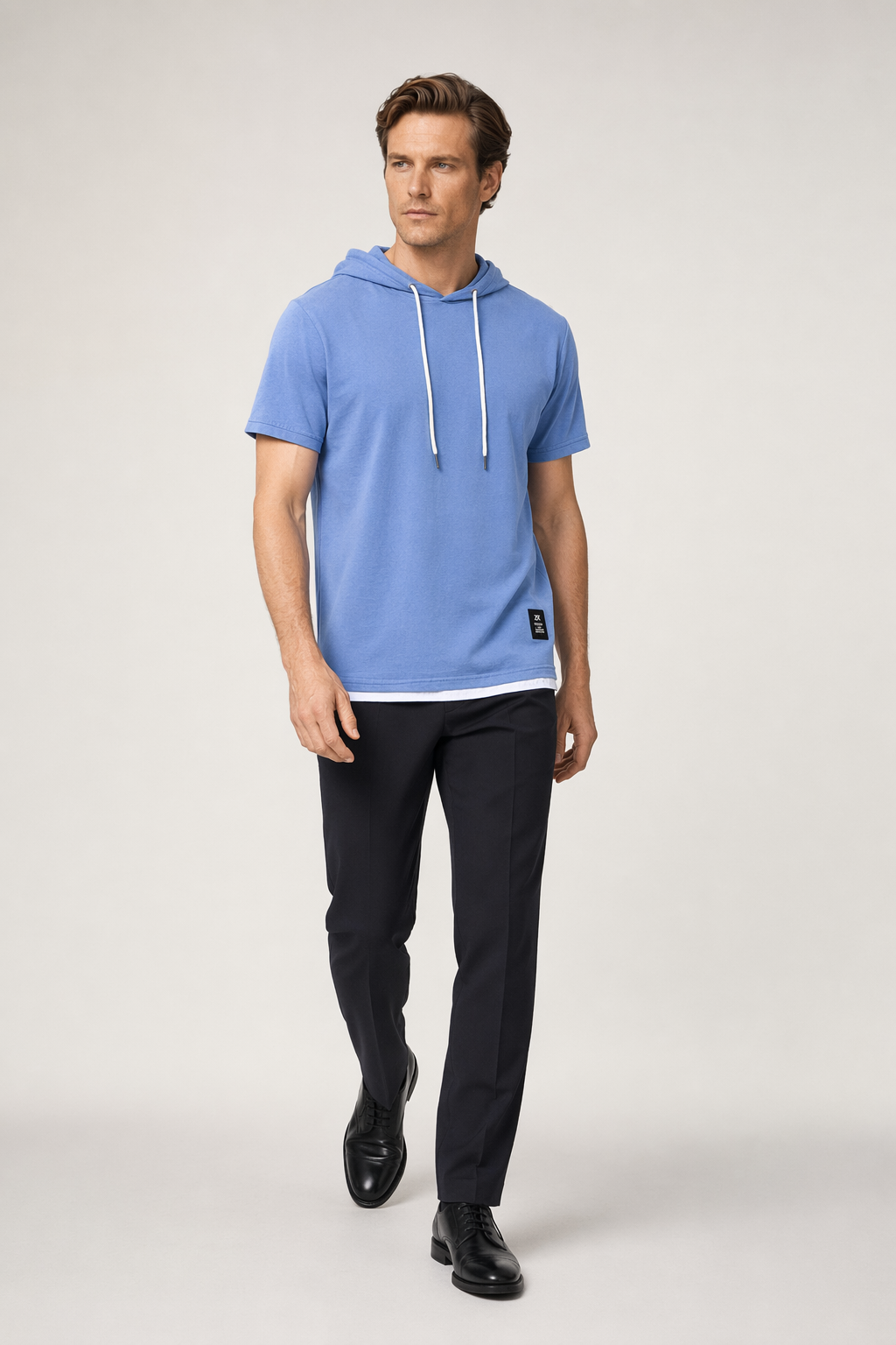 Short Sleeve Hooded Tee for Men Blue