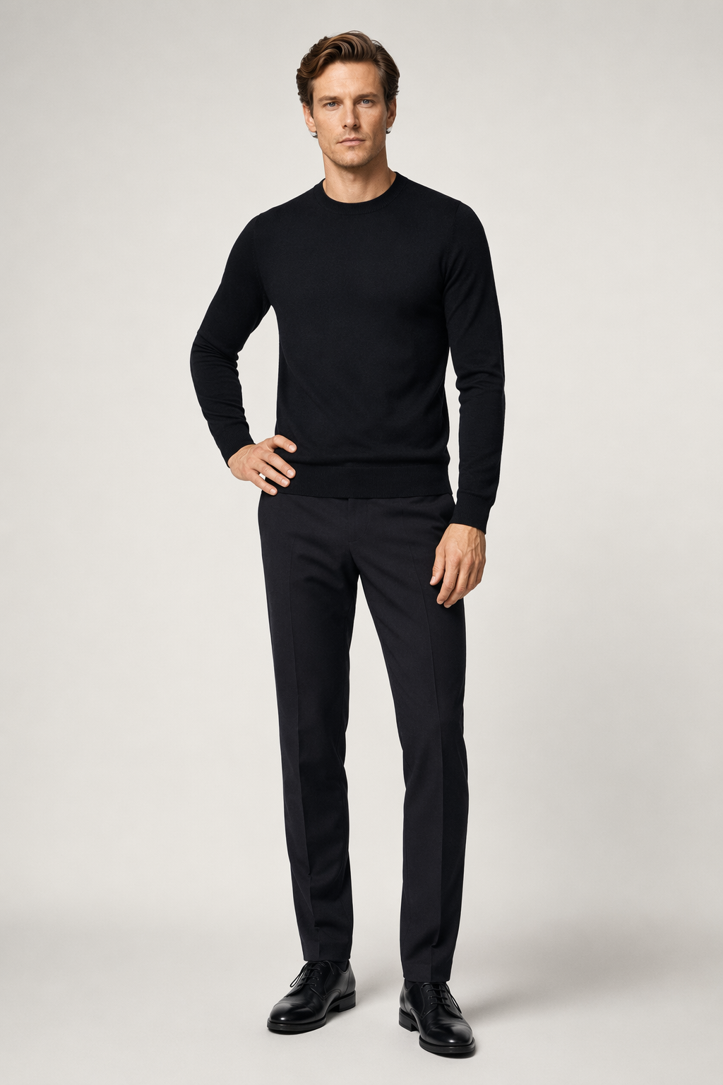 Slim Fit Sweater for Men with Round Neck Black