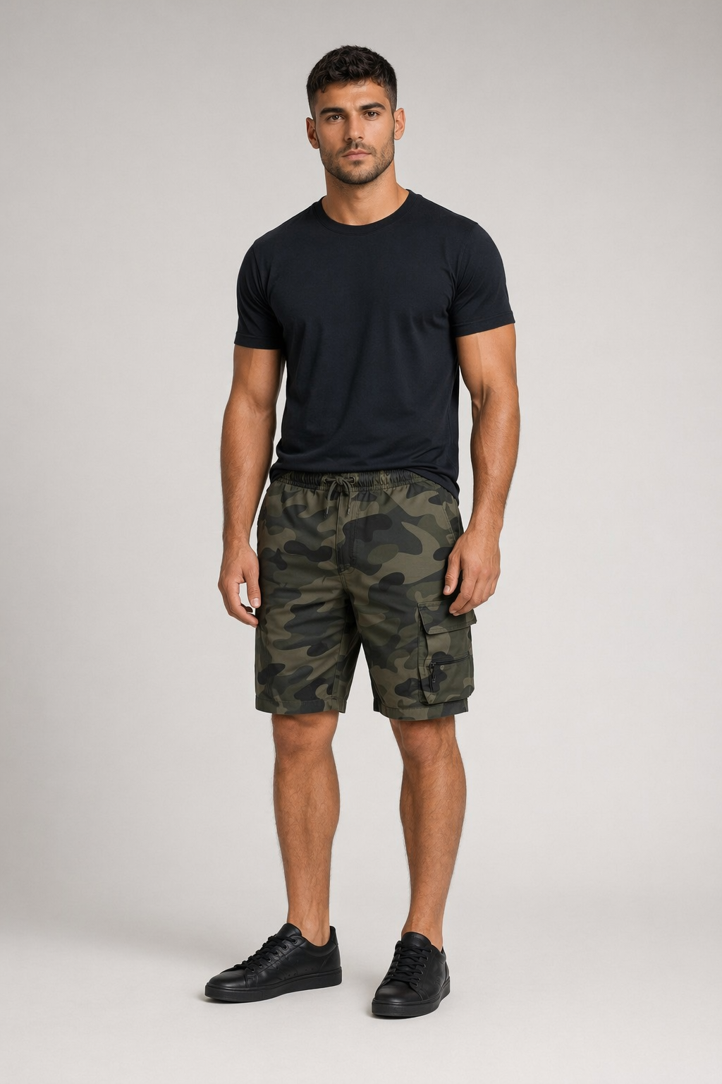 Summer Elastic Waist Men's Casual Shorts Camouflage Green