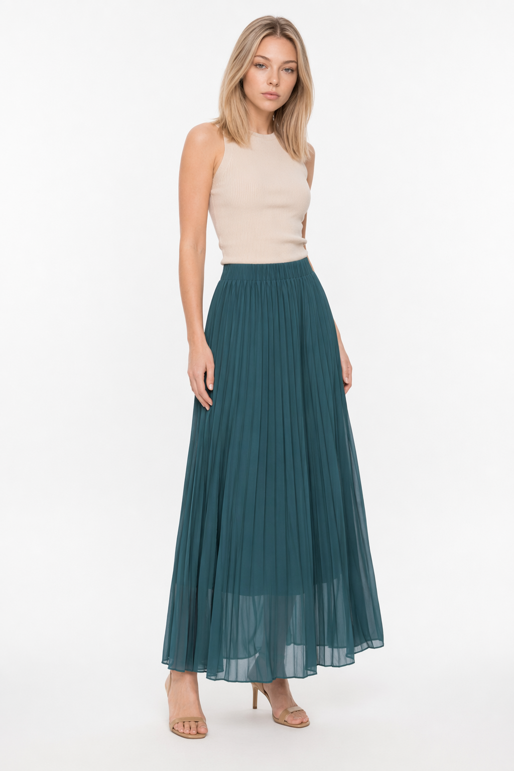 Chiffon Skirt with Pleats Green