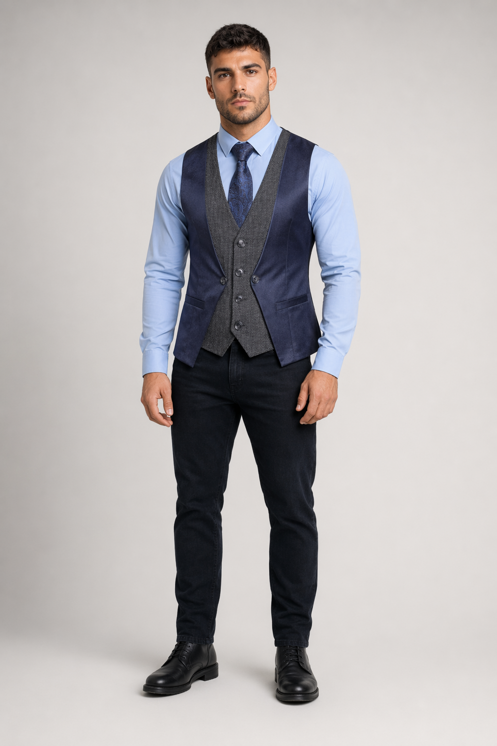 Dual Layer Men's Dress Vest Blue