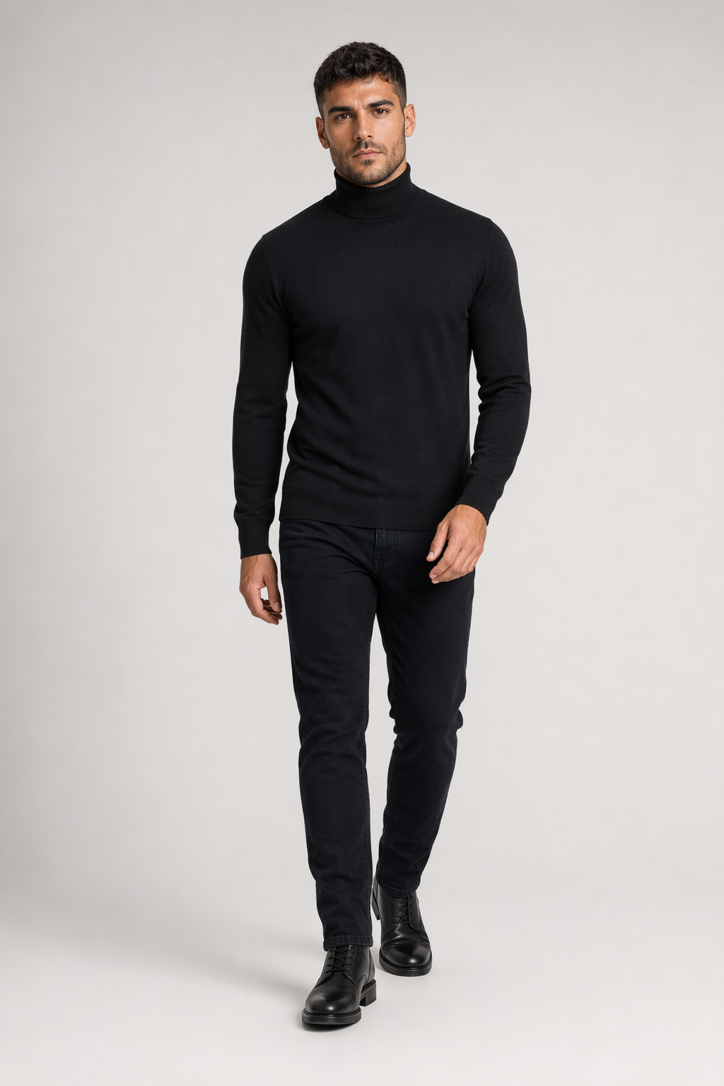 Slim-Fit Turtleneck Sweater for Men Black