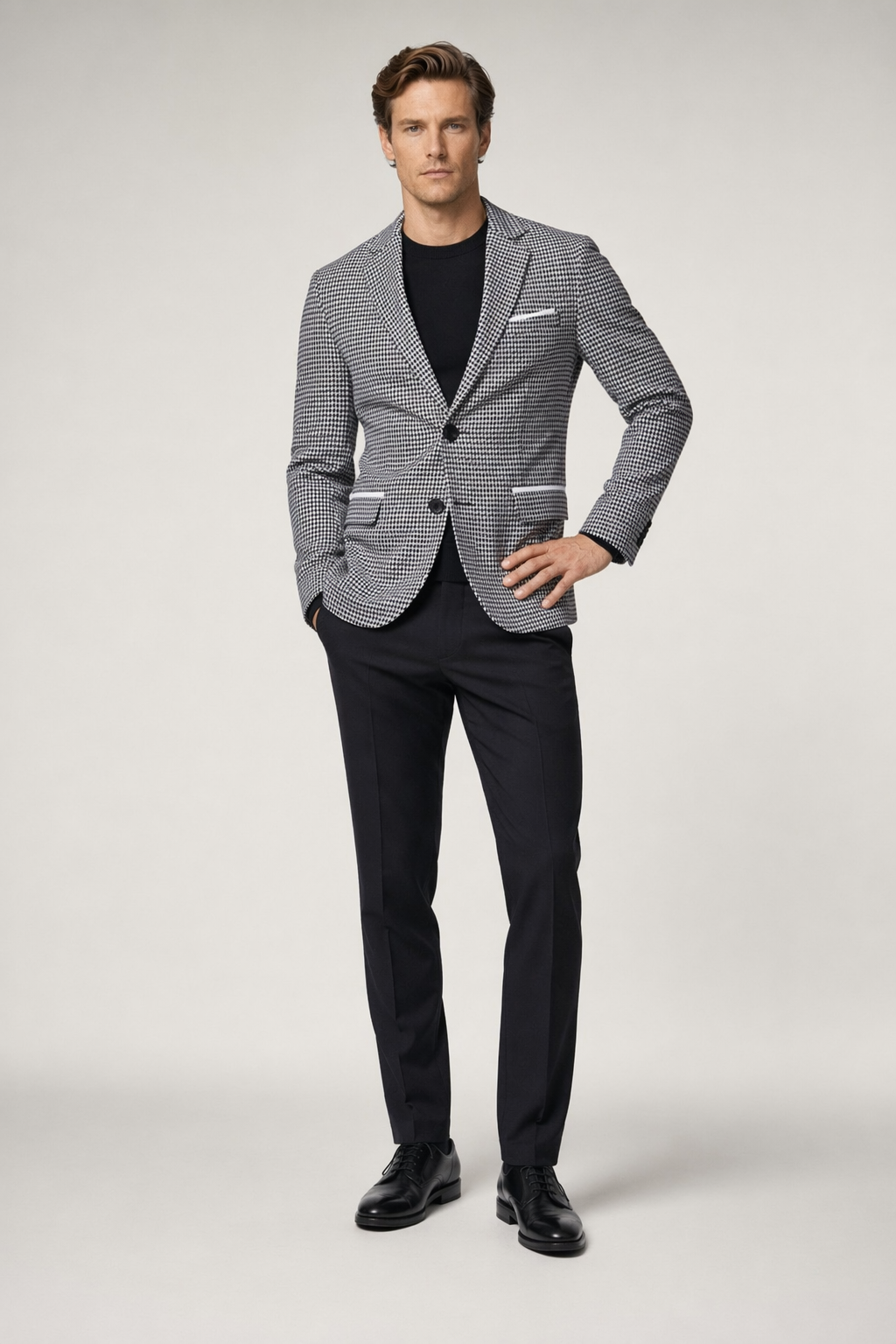 Houndstooth Pattern Men's Blazer Black