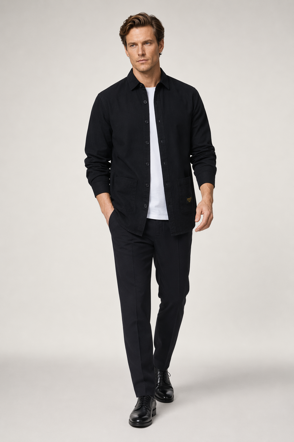 Men's Pocketed Button-Up Shirt Black