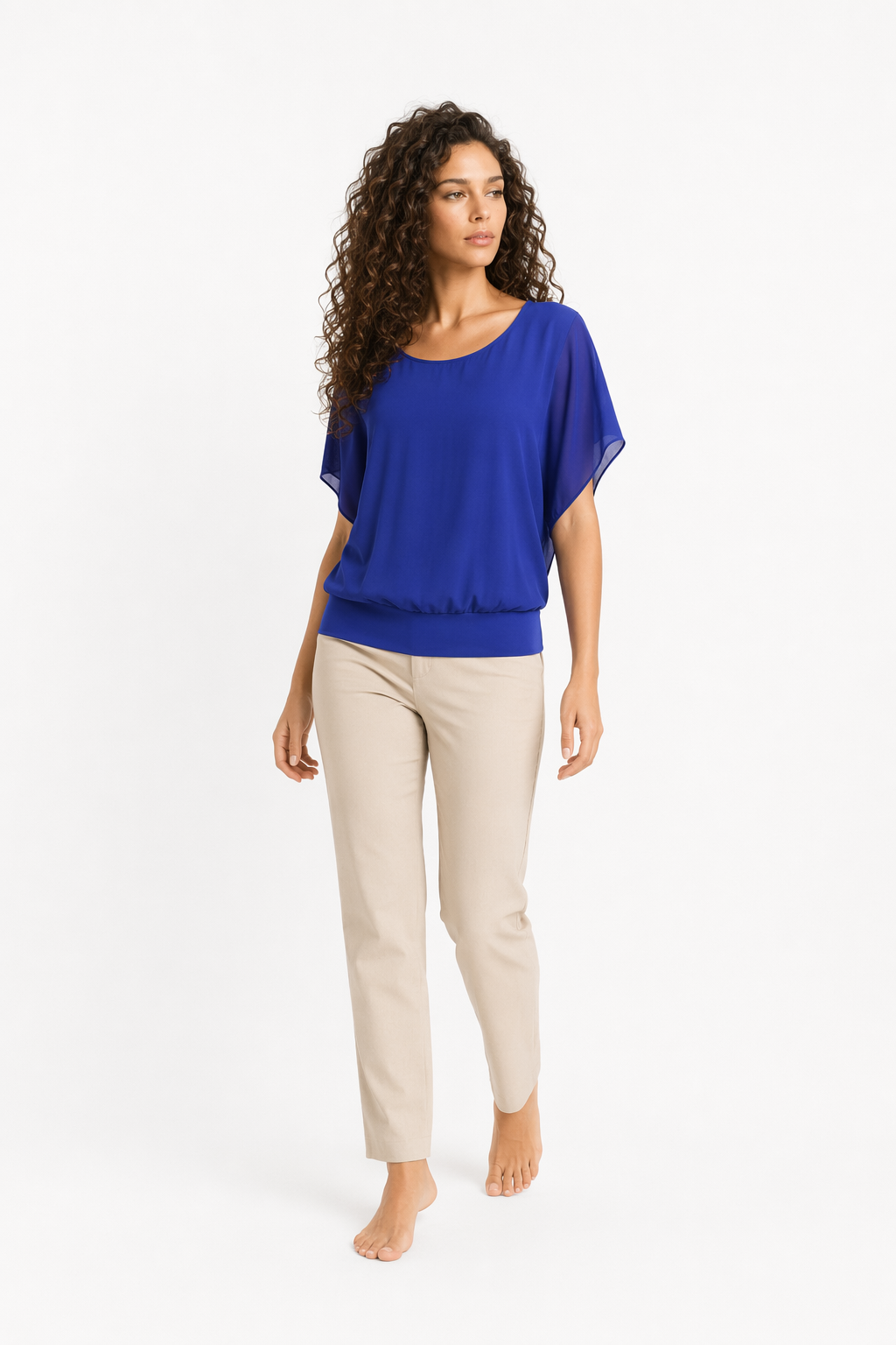 Summer Batwing Chiffon Top for Women Blue