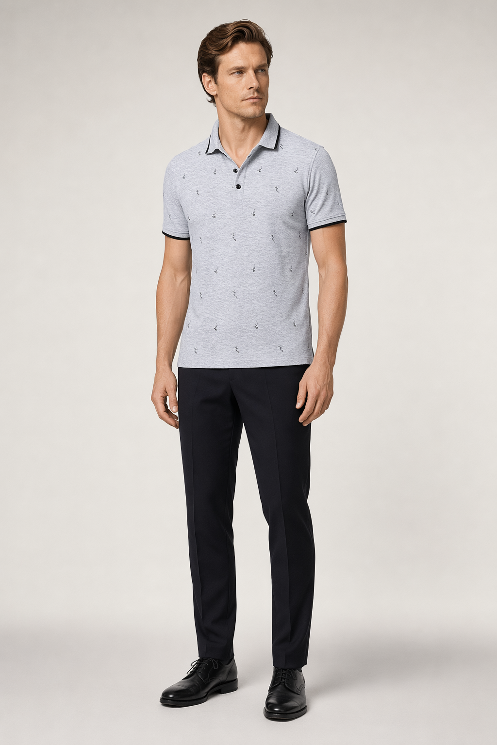 Short-Sleeve Printed Polo for Men Gray