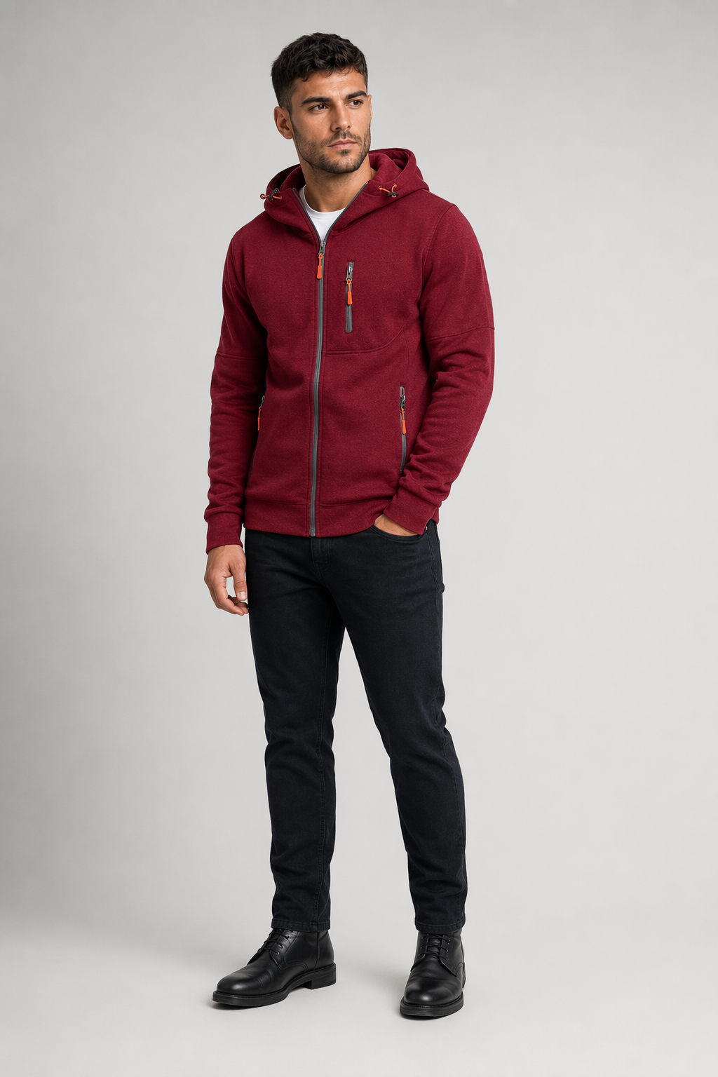 Dual-Zip Men's Lightweight Hooded Sweatshirt Red