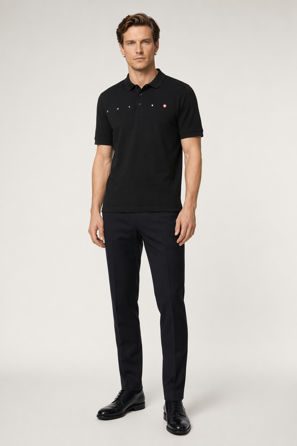 Men's Collared Shirt with Logo on the Chest BLACK