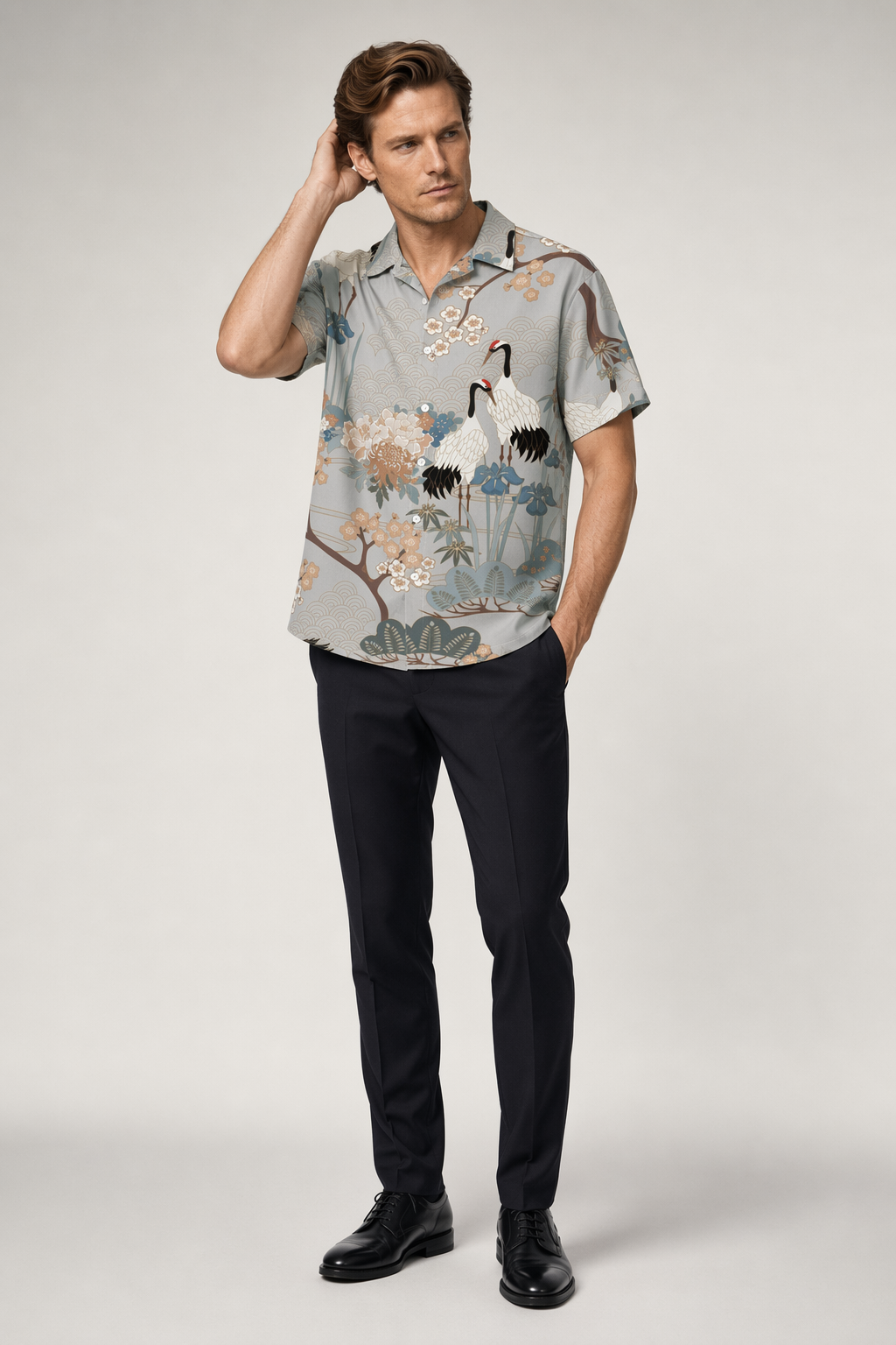 Hawaiian Shirt for Men with Japanese Design Gray