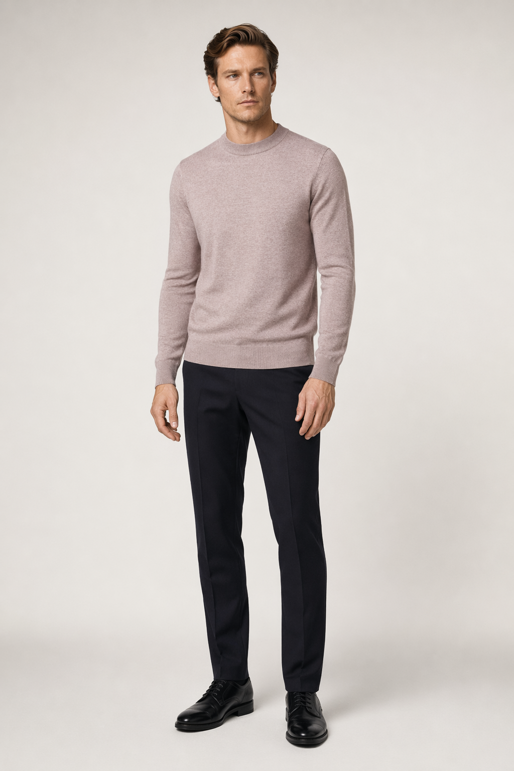 Slim Fit Sweater for Men with Round Neck Khaki