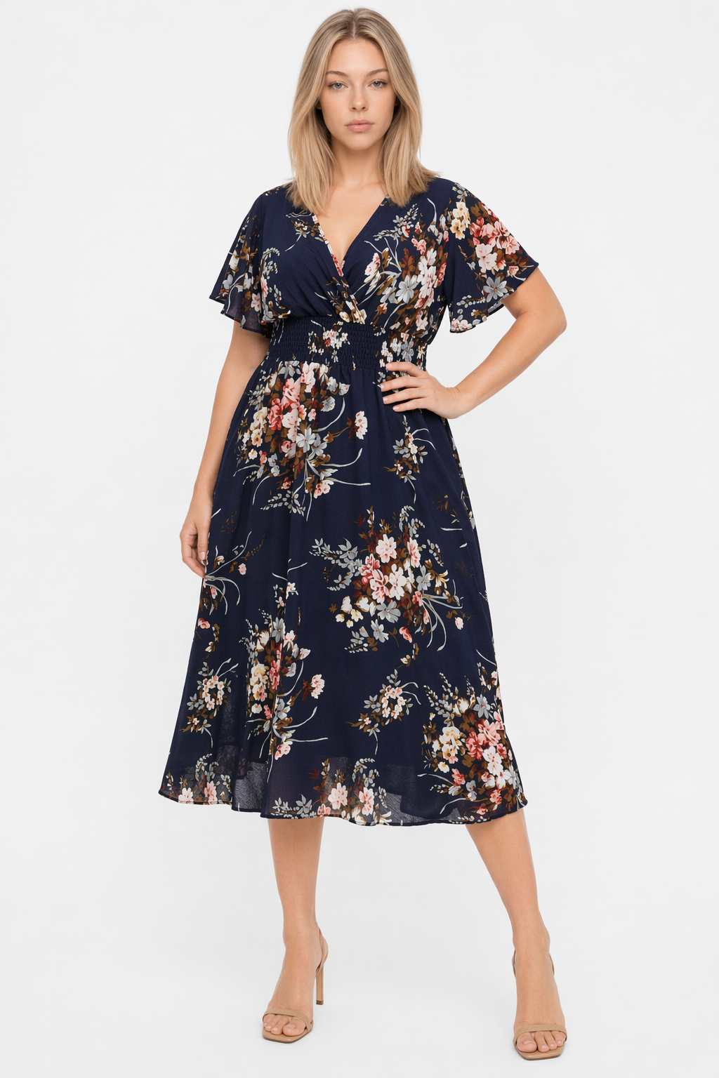 Floral Plus Size Women's Dress Navy