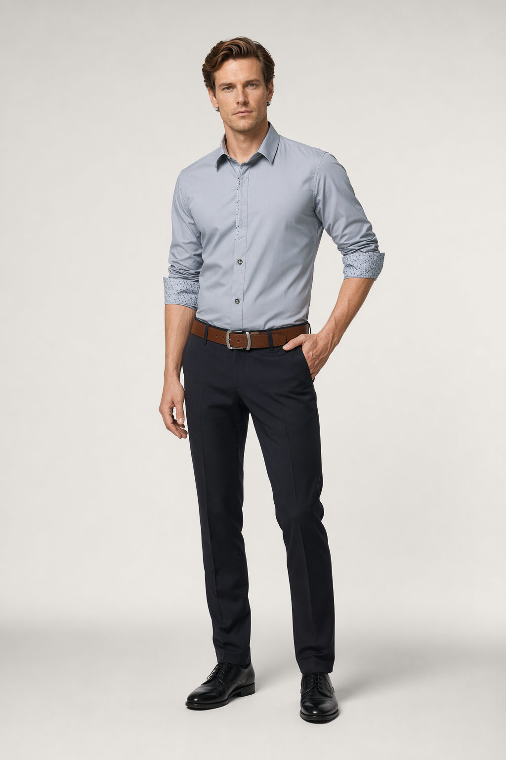 Slim Fit Button-Up Shirt for Men's Casual Wear Gray