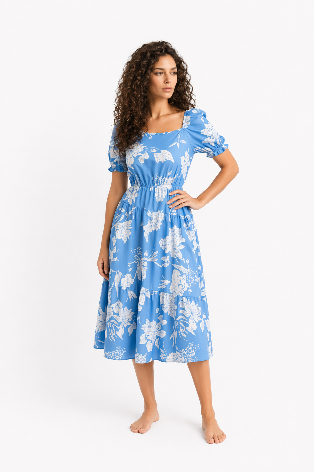 Floral One-Piece Dress for Women's Summer Wear Blue