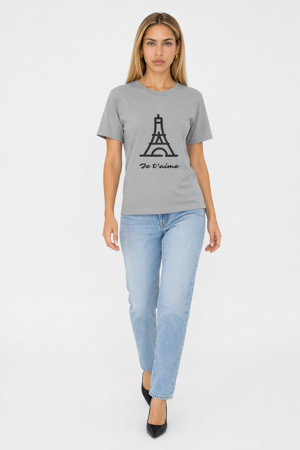 Logo T-Shirt for Women with 'Je T'aime' Message Heather Stone