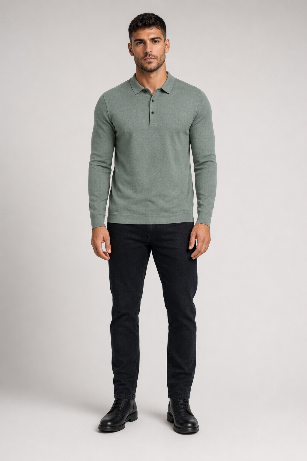 Long-Sleeved Polo Shirt for Men: A Timeless Classic Green