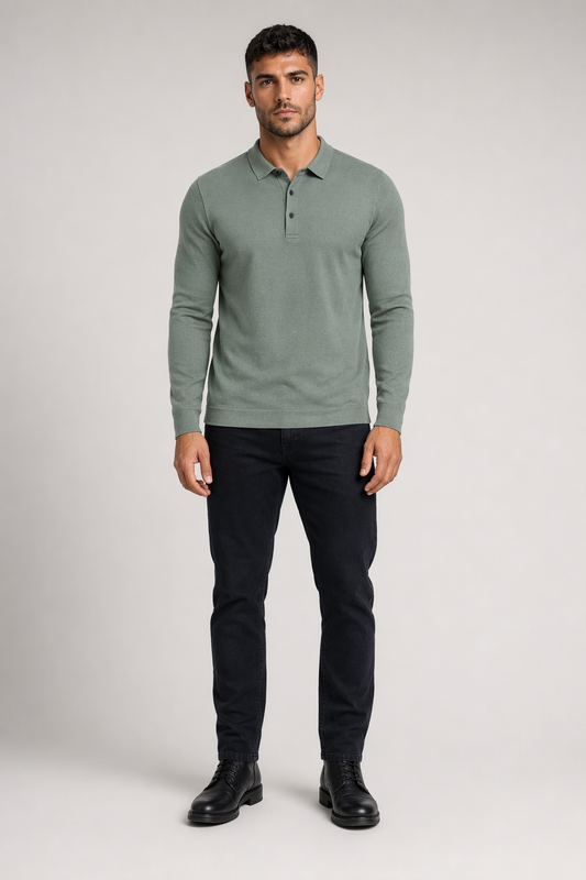 Long-Sleeved Polo Shirt for Men: A Timeless Classic Green