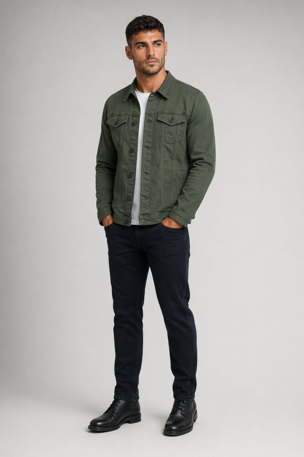 Casual Men's Jacket with Dual Pockets Army Green