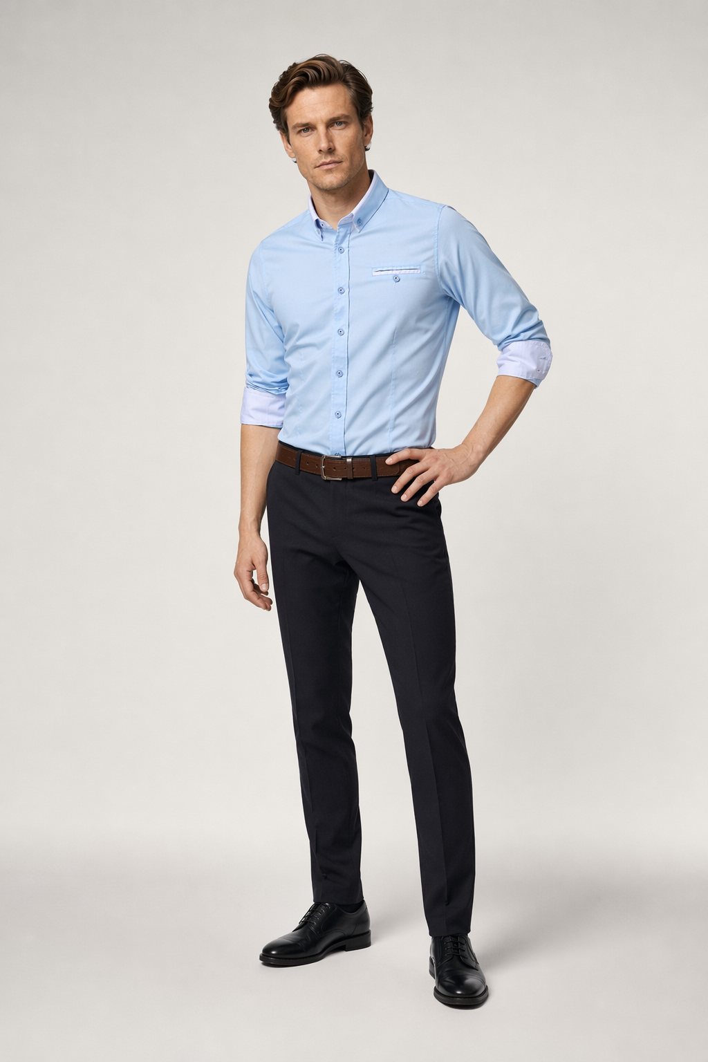 Dual Collar Men's Button-up Shirt Blue
