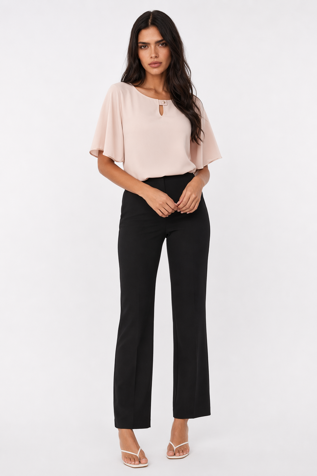 Wide Sleeve Business Casual Blouse for Women Pink