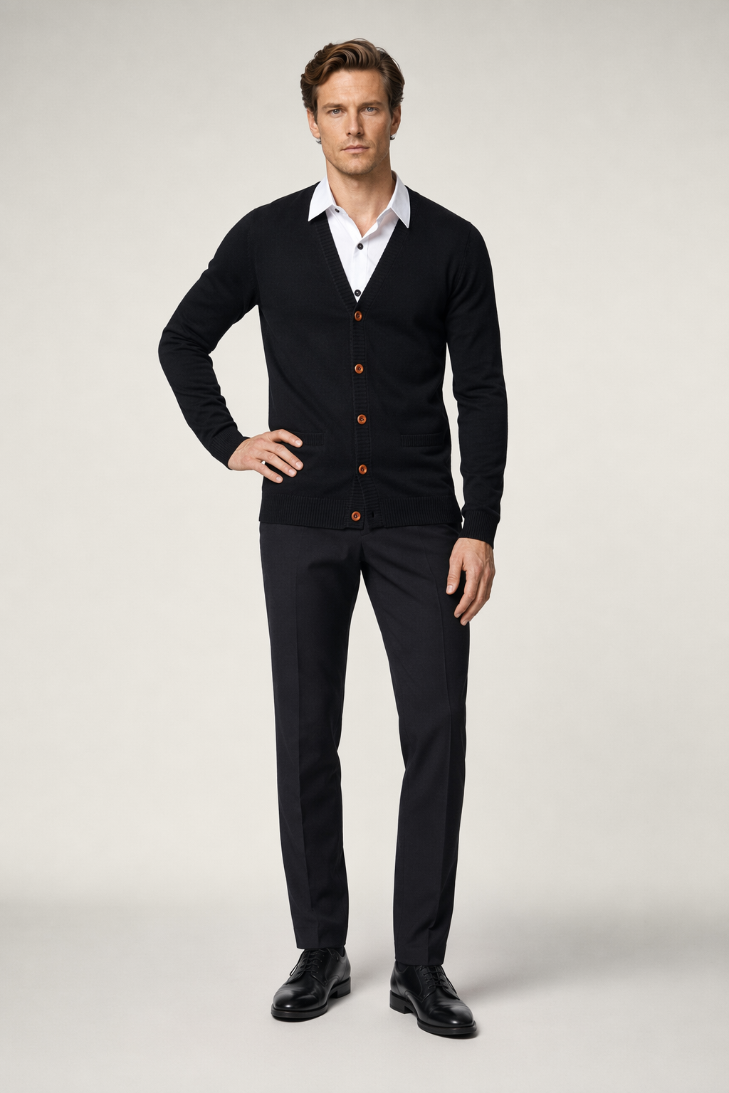 Button Up Cardigan for Men Black