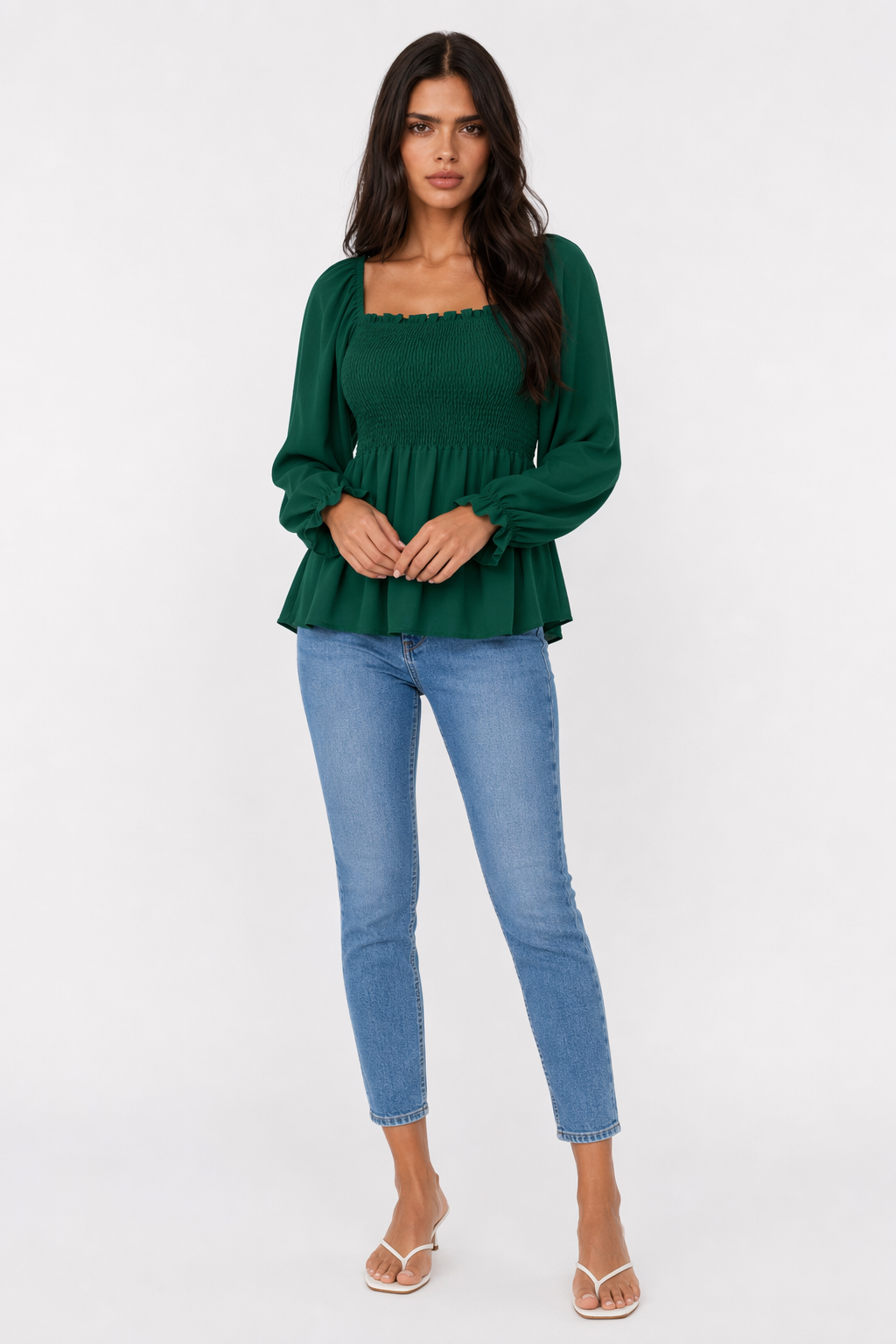 Loose-Fitting Chiffon Blouse for Women Green