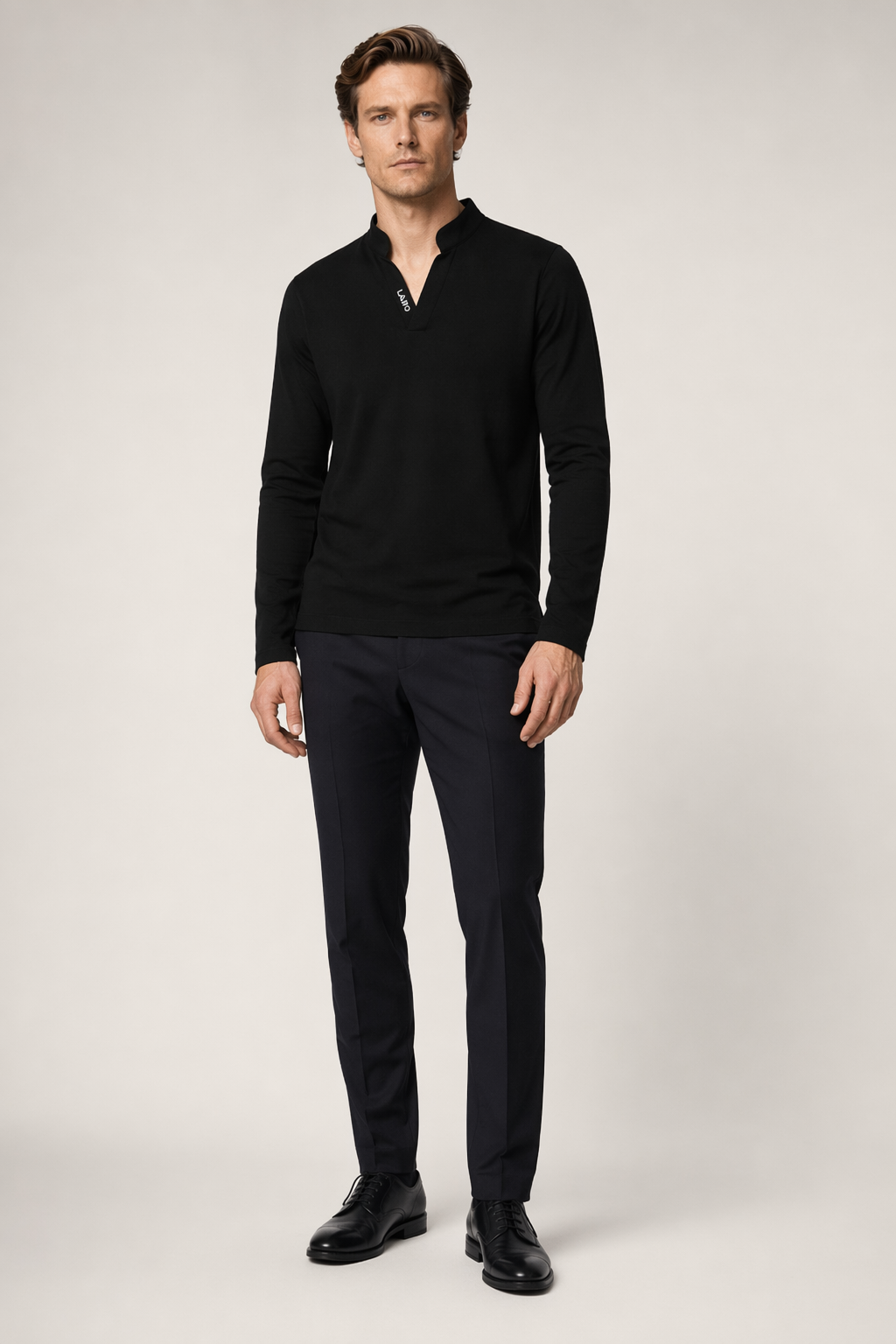 Long Sleeve V-Neck Casual Men's Shirt Black