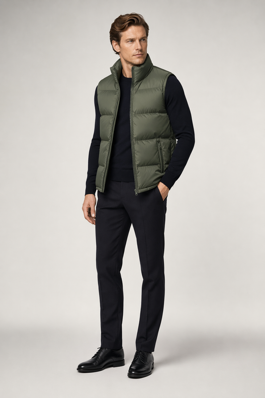 Army Green Winter Puffer Vest with Zip-Up Design for Men Default