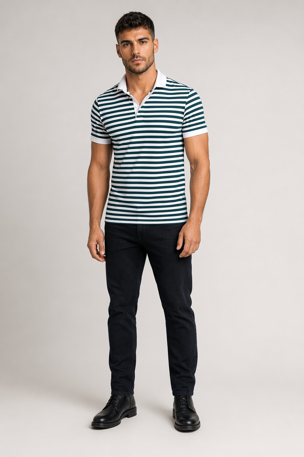 Slim Fit Polo Shirt for Men with Short Sleeves in Stripes Green