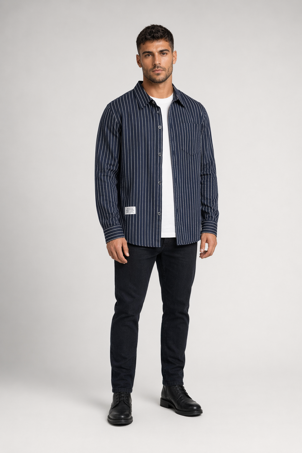 Linen Shirt with Stripes for Men Navy