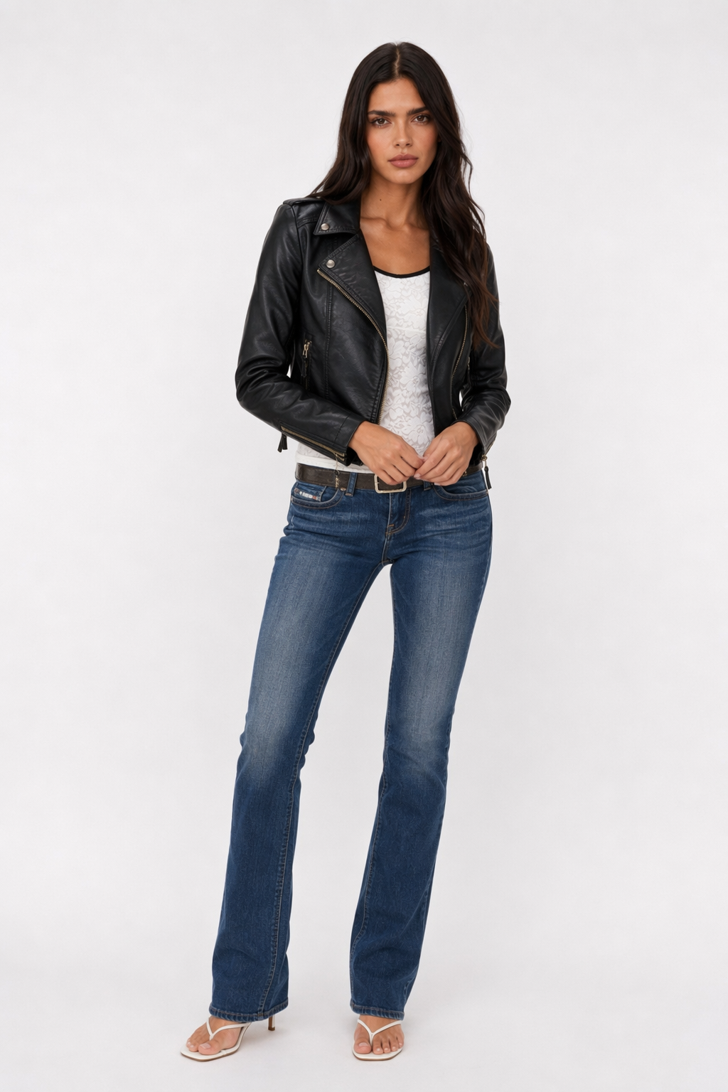 Cropped Faux Leather Jacket for Women Default