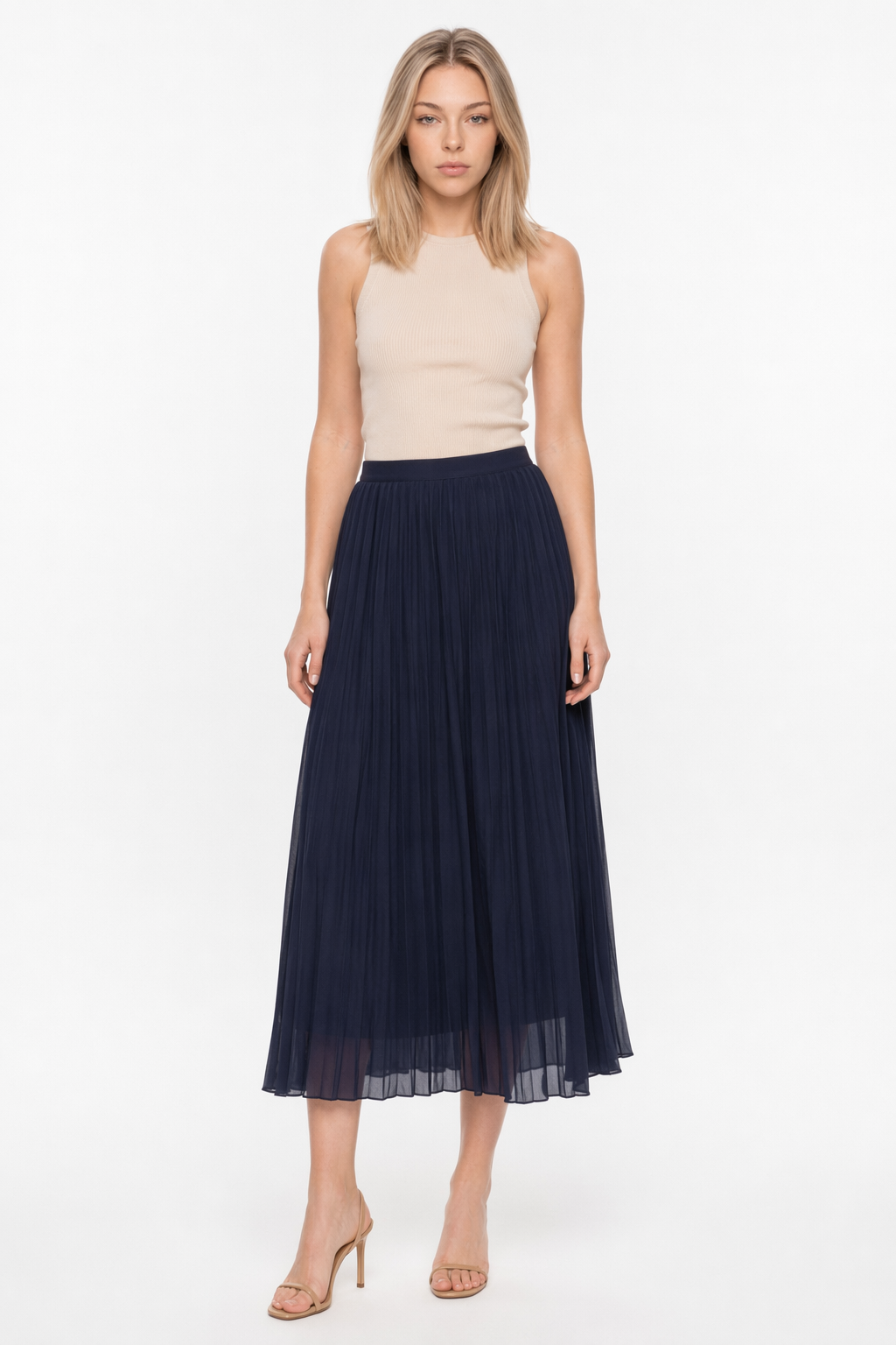 Chiffon Skirt with Pleats Navy